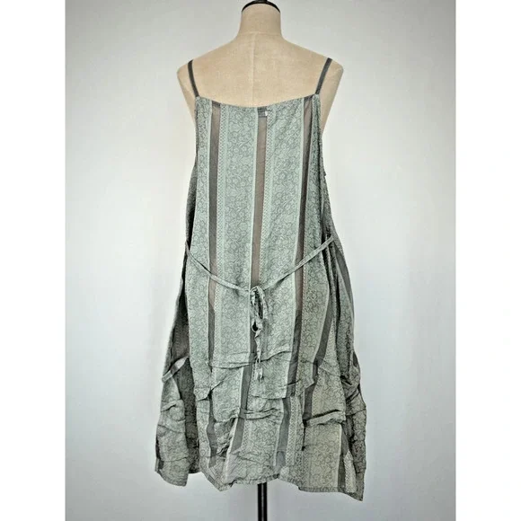 KRISTA LARSON Celdon Green Striped Damask Pinafore Dress OS #1-0153 - Picture 3 of 10